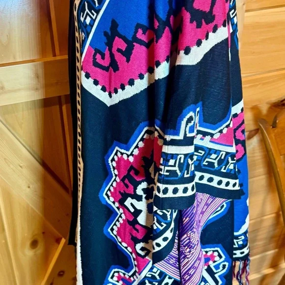 Flying Tomato Open Front Fringe Trimmed Black, Pink & Purple One Size Kimono - Picture 10 of 10